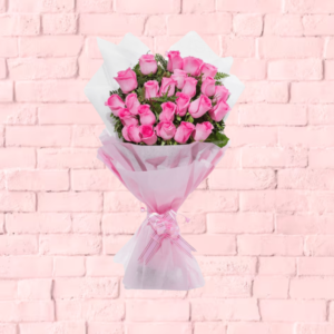 24 pz de rosas rosas con hoja